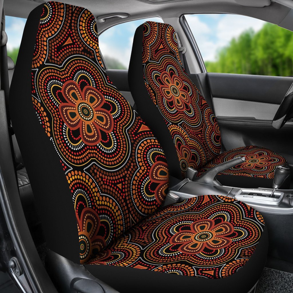 ABoriginal Car Seat Covers - Aboriginal Dot Painting Flowers Style Ver02 - Vibe Hoodie Shop