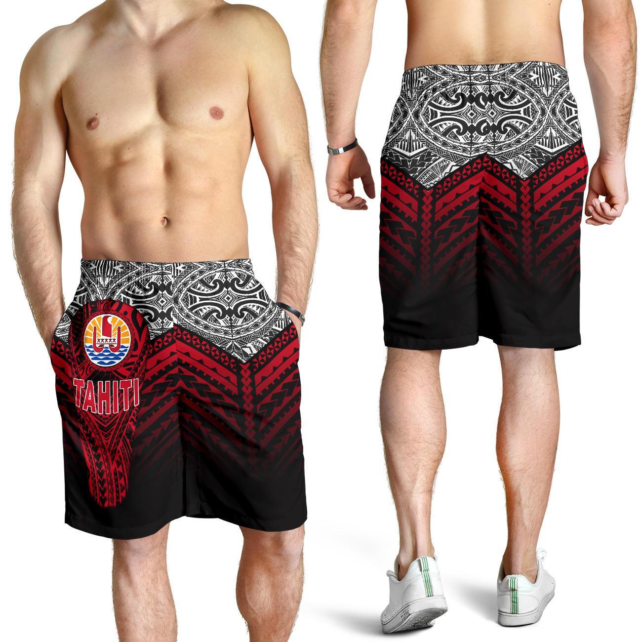 Tahiti All Over Print Men's Shorts Polynesian Tattoo Coat Of Arms - Vibe Hoodie Shop