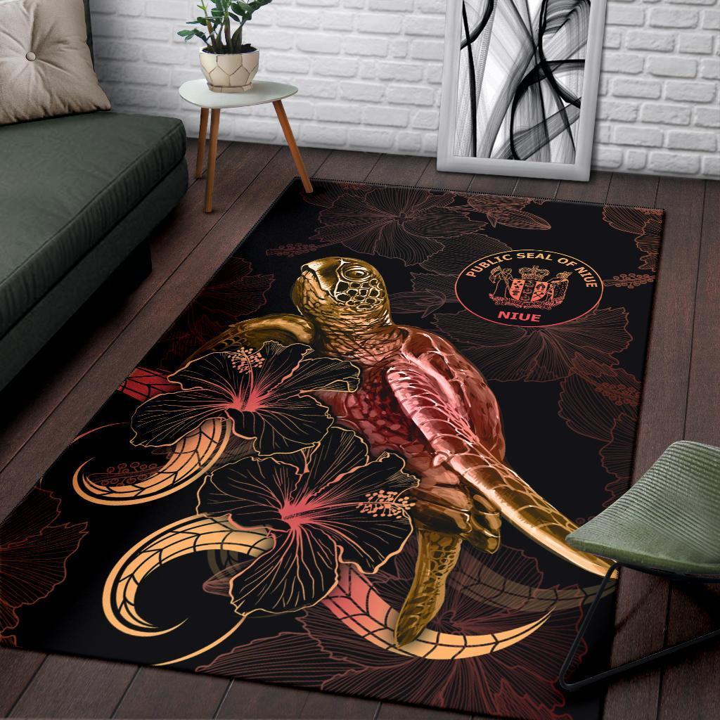 Niue Polynesian Area Rugs - Turtle With Blooming Hibiscus Gold - Vibe Hoodie Shop