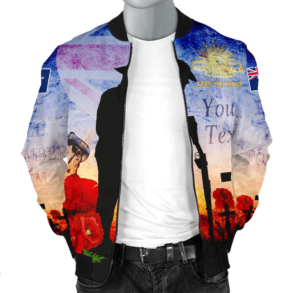 Custom ANZAC Men's Bomber Jacket - ANZAC 2020 Lest We Forget The Australian Army - Vibe Hoodie Shop