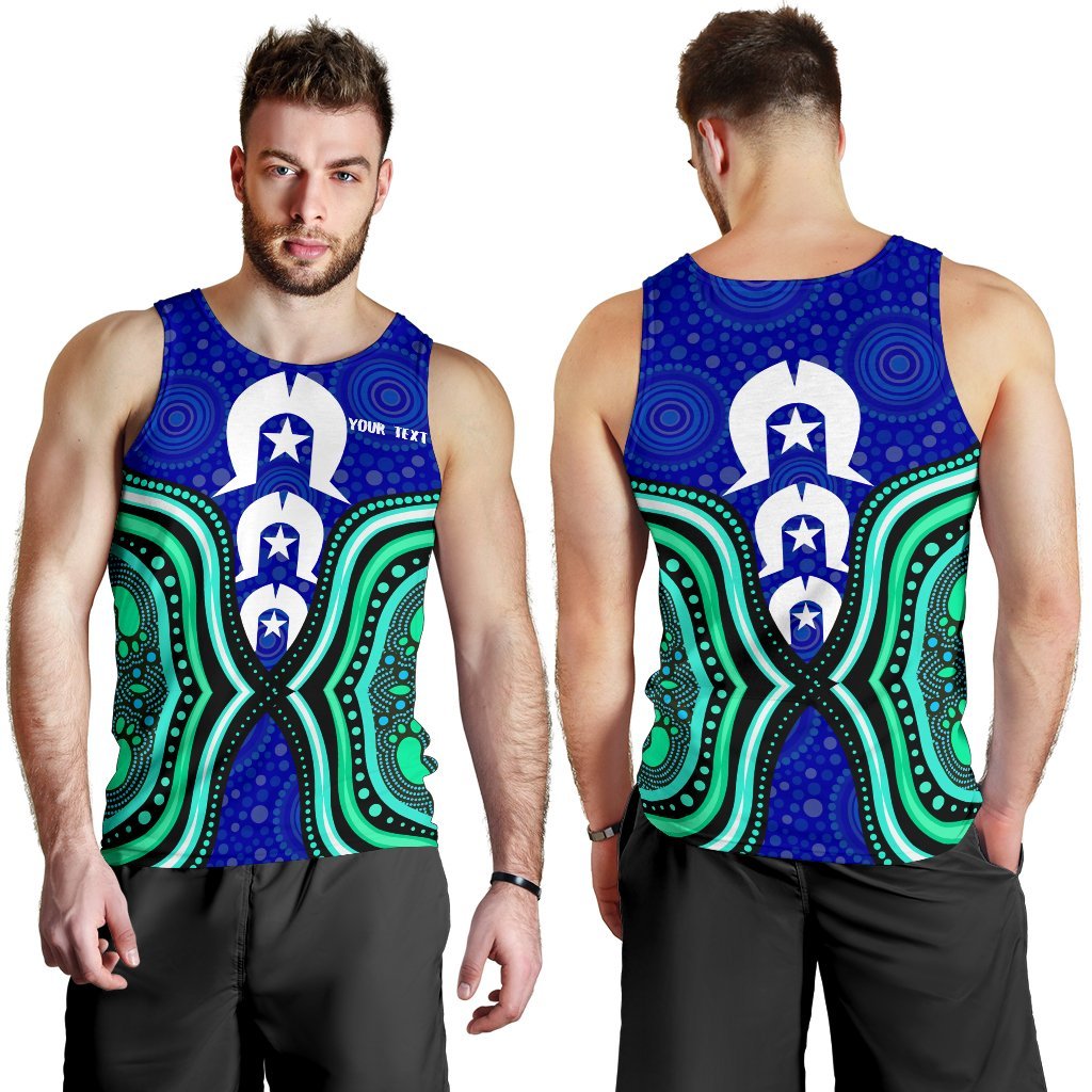 Torres Strait Personalised Men's Tank Top - Torres Strait Symbol And Aboriginal Patterns - Vibe Hoodie Shop