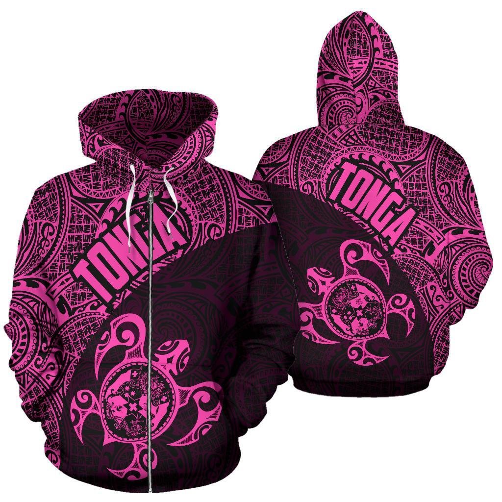 Zip Up Hoodie Tonga Coat Of Arms Turtle Polynesian Pattern 02 - Vibe Hoodie Shop