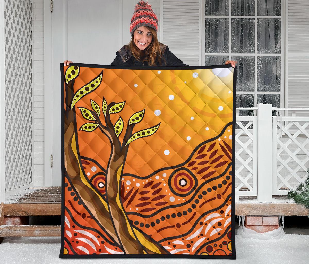 Aboriginal Premium Quilt - Tree On The Hill - Vibe Hoodie Shop