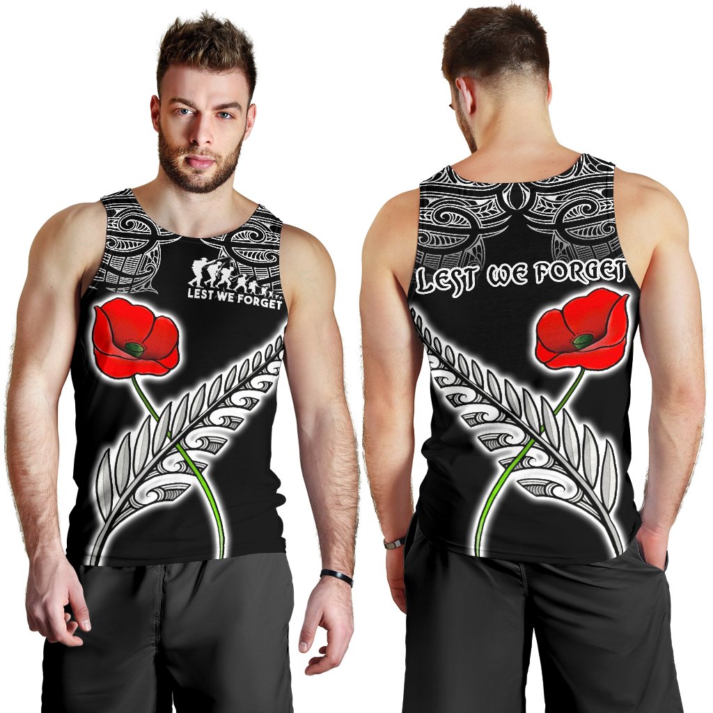 ANZAC Australia and New Zealand Men Tank Top, Poppy Fern Lest We Forget - Vibe Hoodie Shop