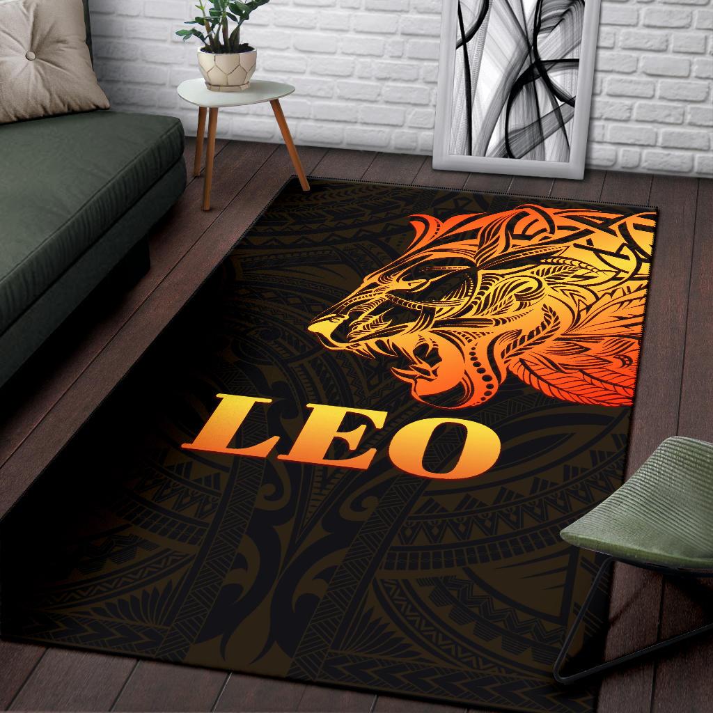 Sun In Leo Zodiac Area Rug Polynesian Tattoo Simple - Orange Black - Vibe Hoodie Shop