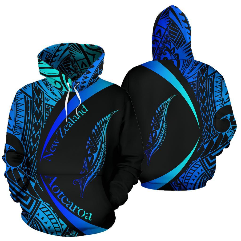 New Zealand Silver Fern Hoodie Maori Tattoo Circle Style - Blue - Vibe Hoodie Shop