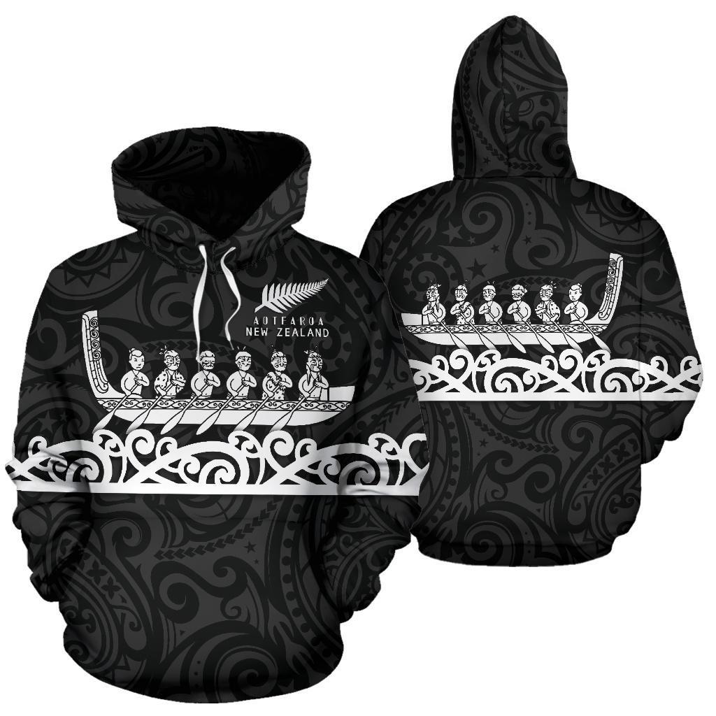 New Zealand Hoodie, Maori Waka Pullover Hoodie Black - Vibe Hoodie Shop