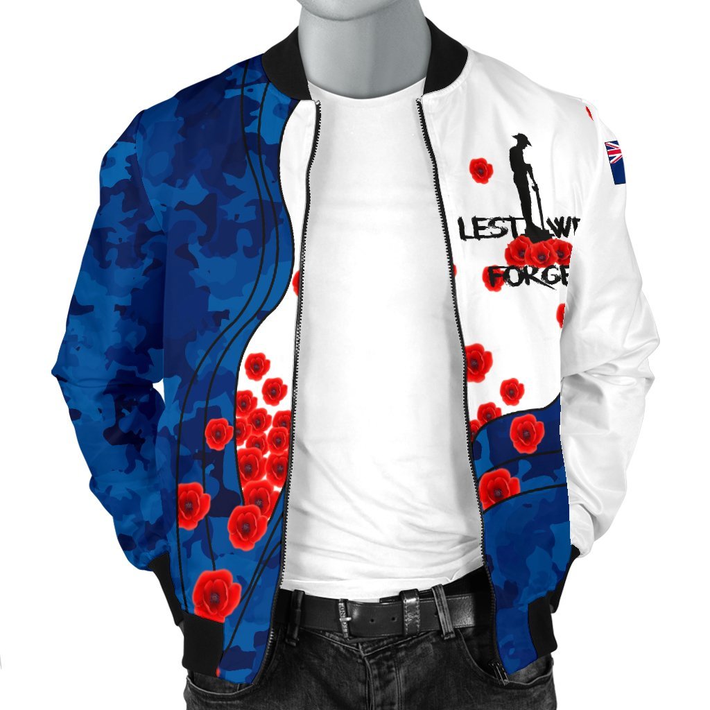 ANZAC Lest We Forget Men's Bomber Jacket - Australian Flag Blue - - Vibe Hoodie Shop