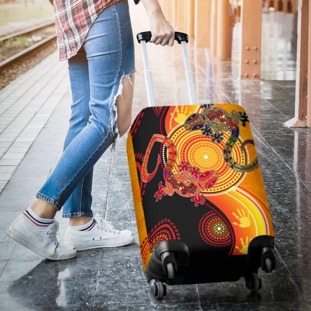 Aboriginal Luggage Covers - Couple Aboriginal Lizards - Vibe Hoodie Shop