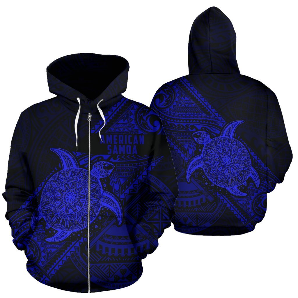 American Samoa Hoodie Turtle - Polynesia Diagonal Line Style (Zip) - Vibe Hoodie Shop