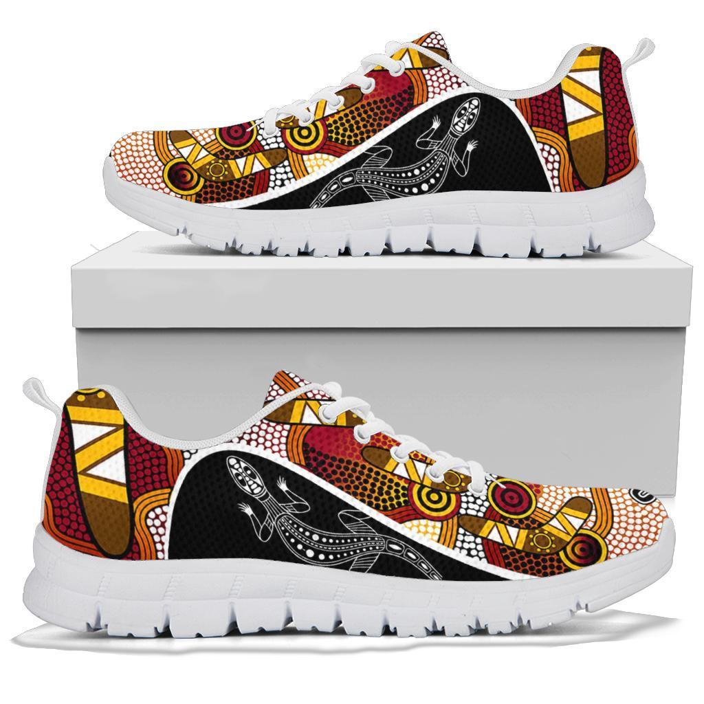 Aboriginal Sneakers, Lizard Boomerang Patterns Aboriginal Dot Shoes - Vibe Hoodie Shop