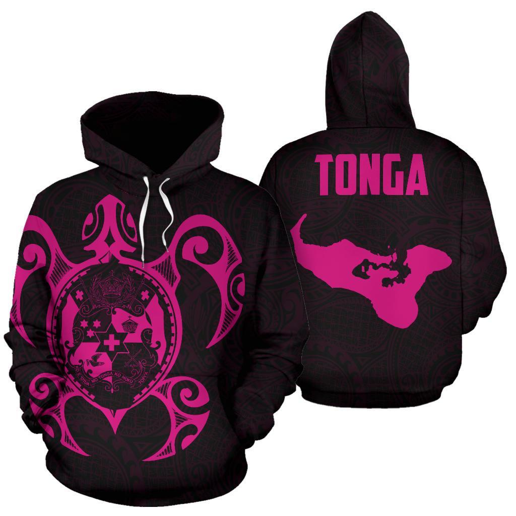 Hoodie Tonga Polynesian Coat Of Arms In Turtle Map Pink - Vibe Hoodie Shop