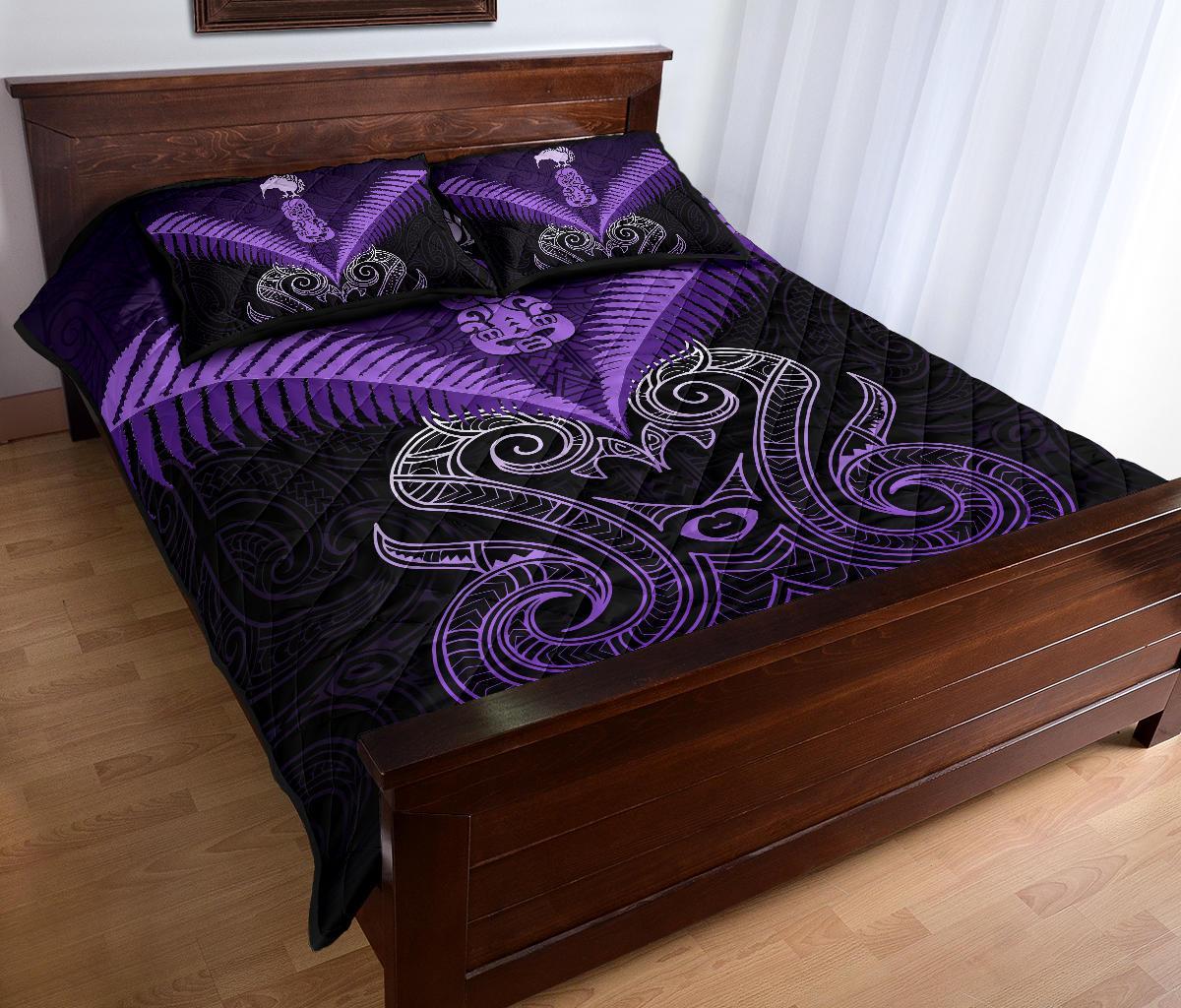 Maori Manaia New Zealand Quilt Bed Set Purple - Vibe Hoodie Shop