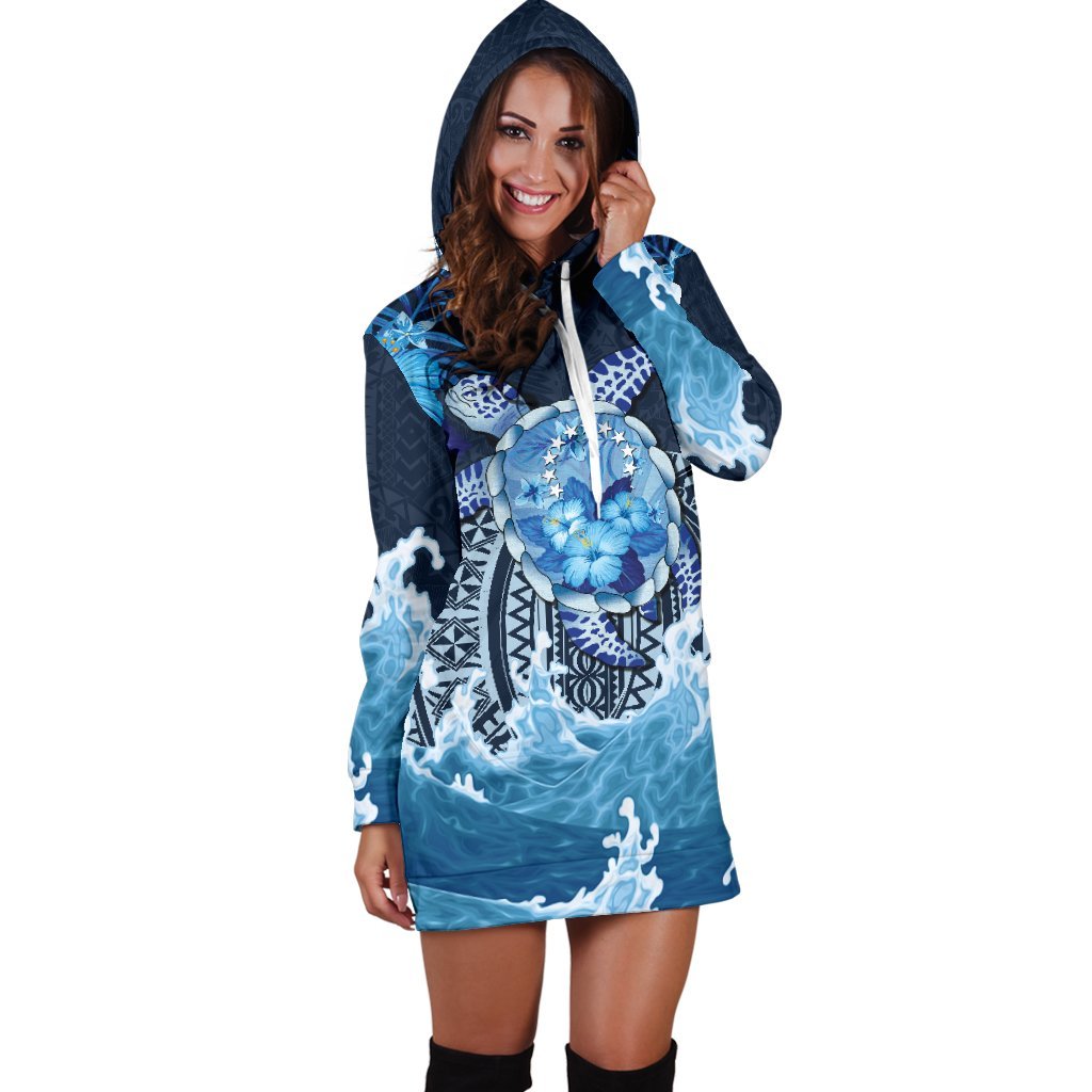 Cook Islands Polynesian Sea Turtle Hibiscus Hoodie Dress - Vibe Hoodie Shop