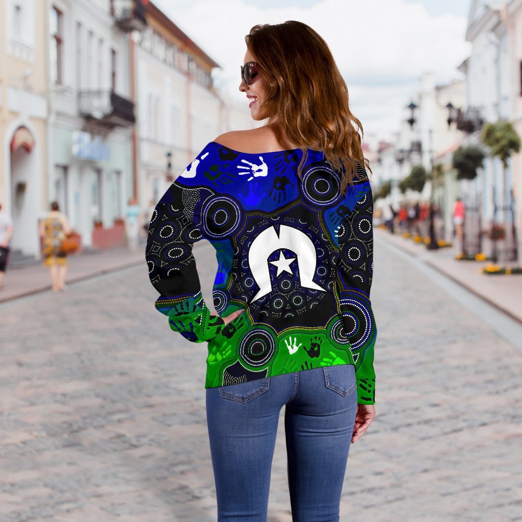 Aboriginal Women's Off Shoulder Sweater - Torres Strait Symbol With Indigenous Patterns - Vibe Hoodie Shop