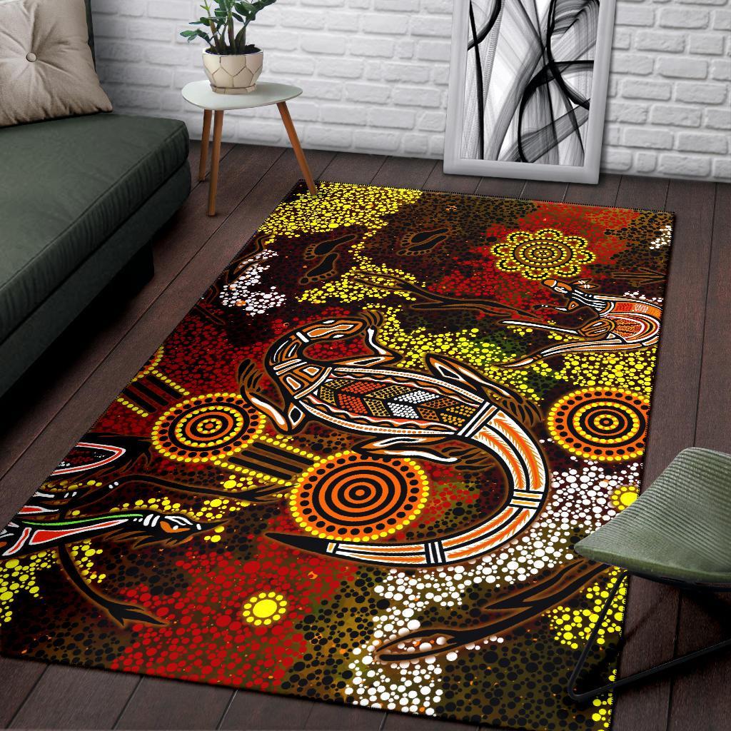 Aboriginal Area Rug, Kangaroo and Lizard Dot Painting Art - Vibe Hoodie Shop