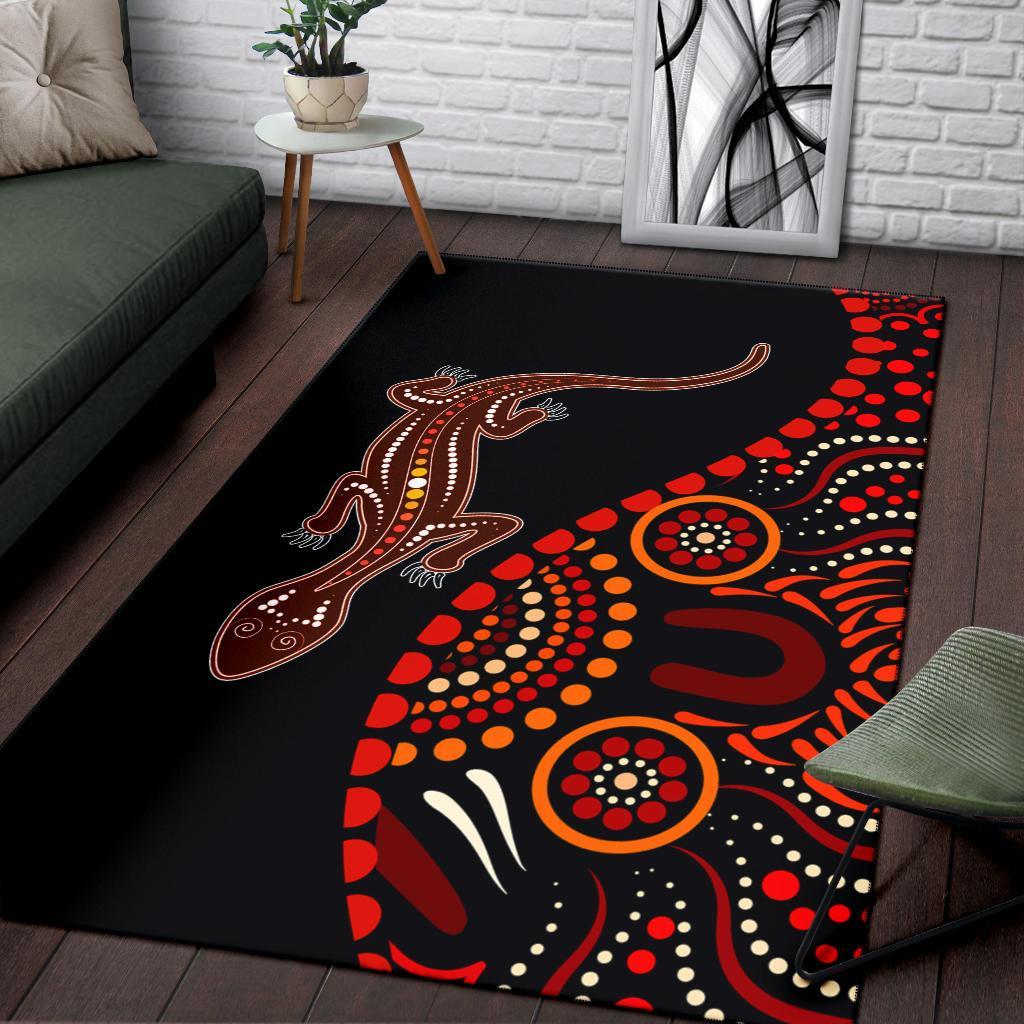 Aboriginal Area Rug - Aboriginal Lizard With Dot Painting Patterns - Vibe Hoodie Shop