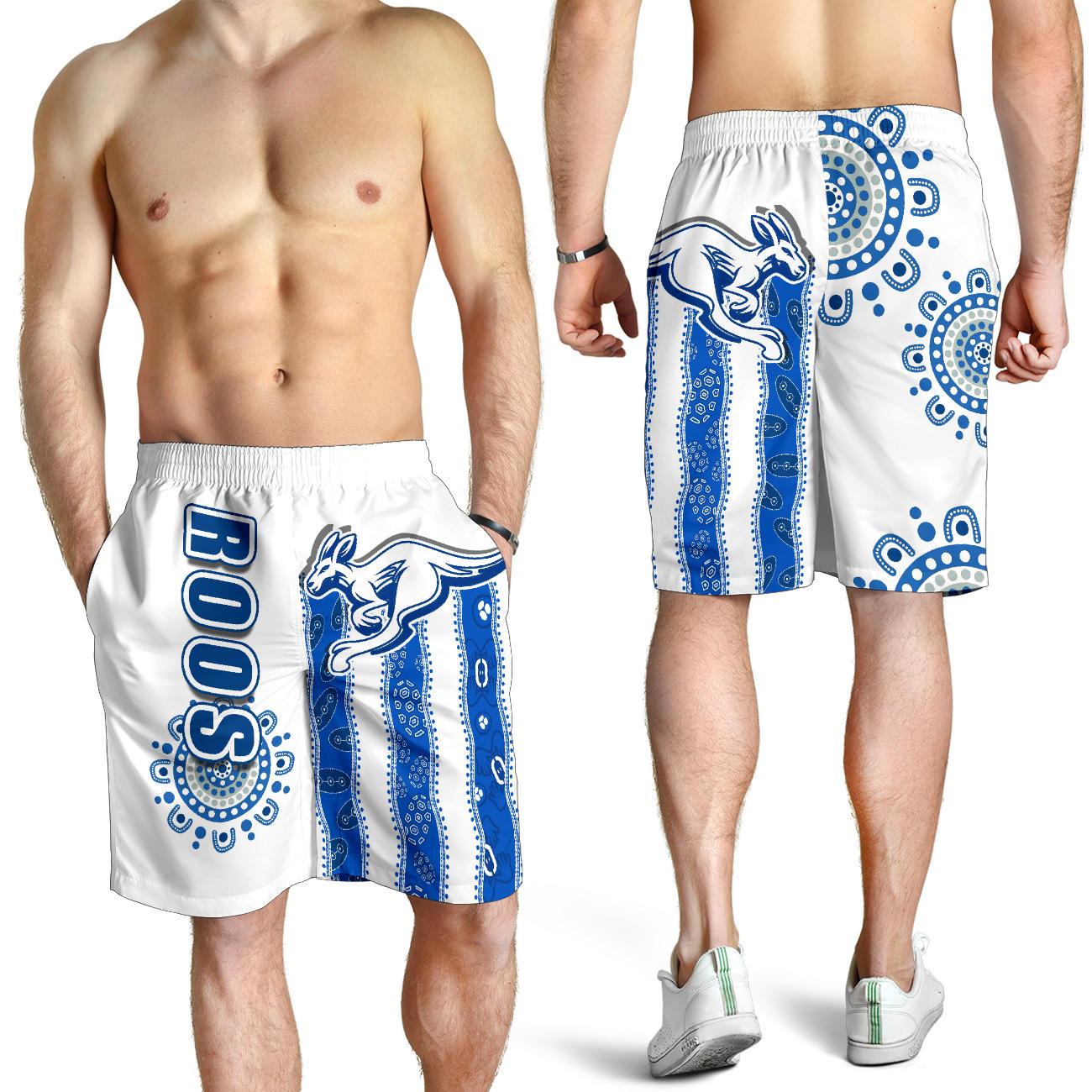 Melbourne Kangaroos Men Shorts Indigenous North - Roos White - Vibe Hoodie Shop