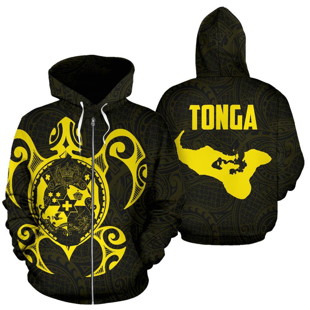 Zip Up Hoodie Tonga Polynesian Coat Of Arms In Turtle Map Yellow Zip - Up - Vibe Hoodie Shop