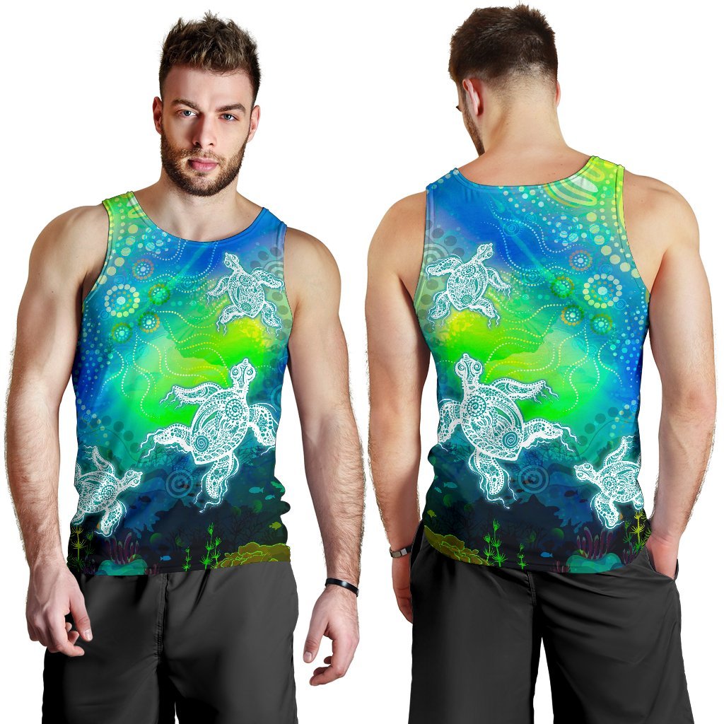 Aboriginal Men's Tank Top - Indigenous Turtle Ocean Dot Painting Art - Vibe Hoodie Shop