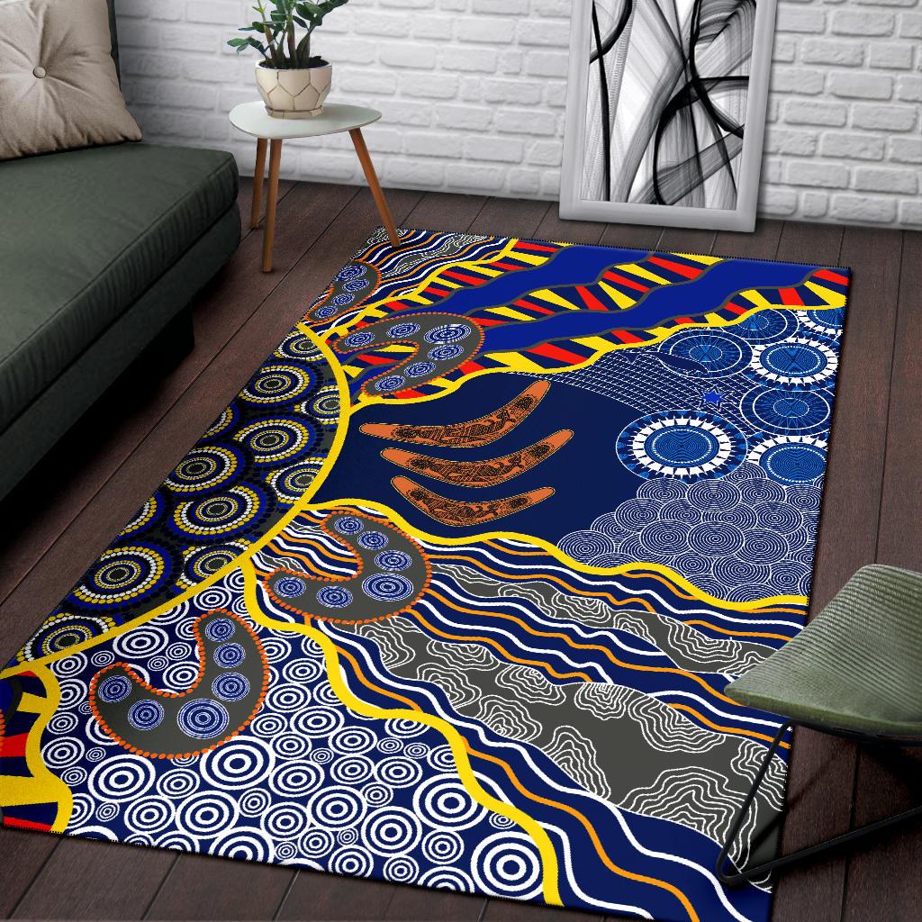 Aboriginal Area Rug, Australian Boomerang Dot Painting Art - Vibe Hoodie Shop