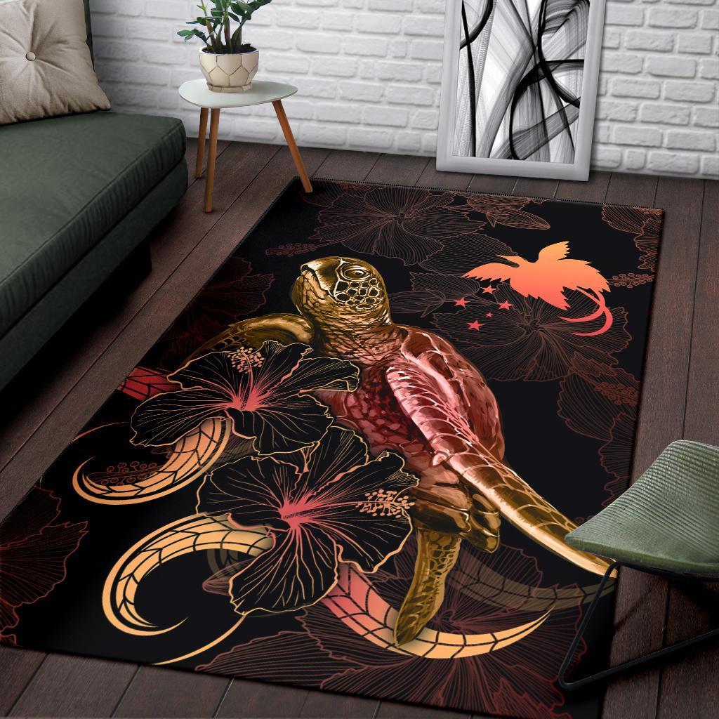 Papua New Guinea Polynesian Area Rugs - Turtle With Blooming Hibiscus Gold - Vibe Hoodie Shop