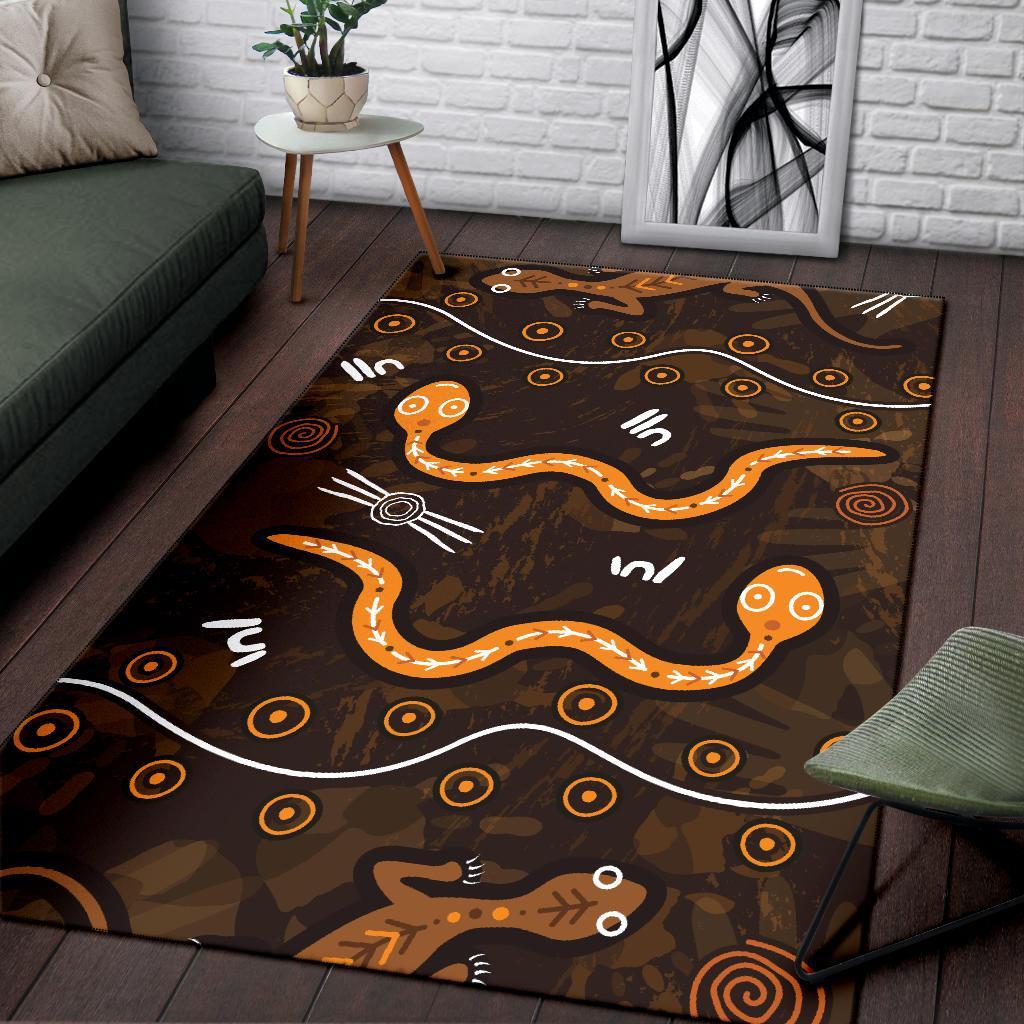 Aboriginal Area Rug - Indigenous Snake Hand Brown Color - Vibe Hoodie Shop