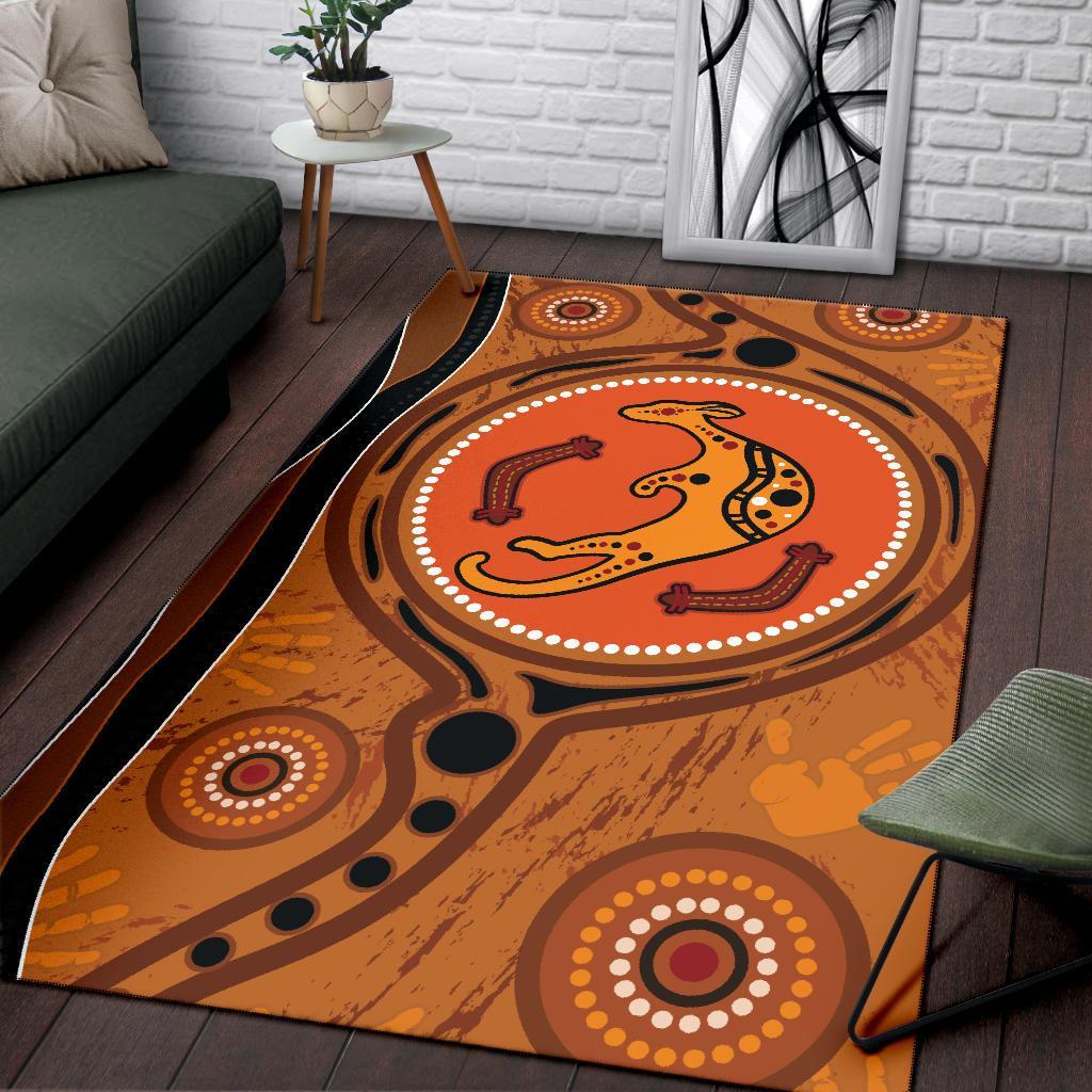 Aboriginal Area Rug - Indigenous Kangaroo Circle Dot Painting - Vibe Hoodie Shop