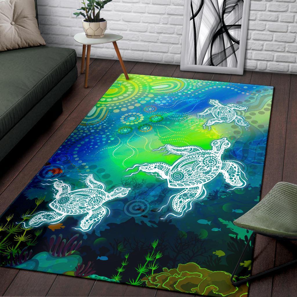 Aboriginal Area Rug - Indigenous Turtle Ocean Dot Painting Art - Vibe Hoodie Shop