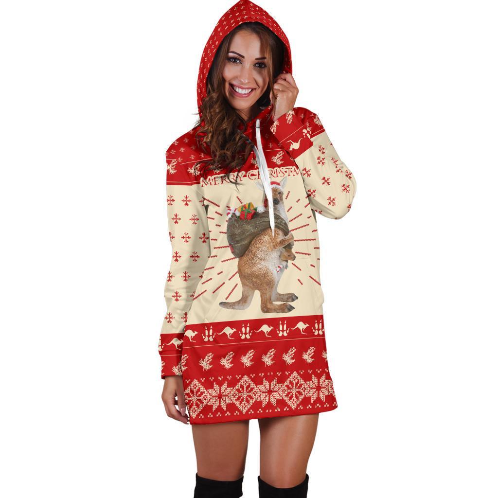 Australia Christmas Hoodie Dress - Kangaroo Hoodie Merry Christmas - Vibe Hoodie Shop