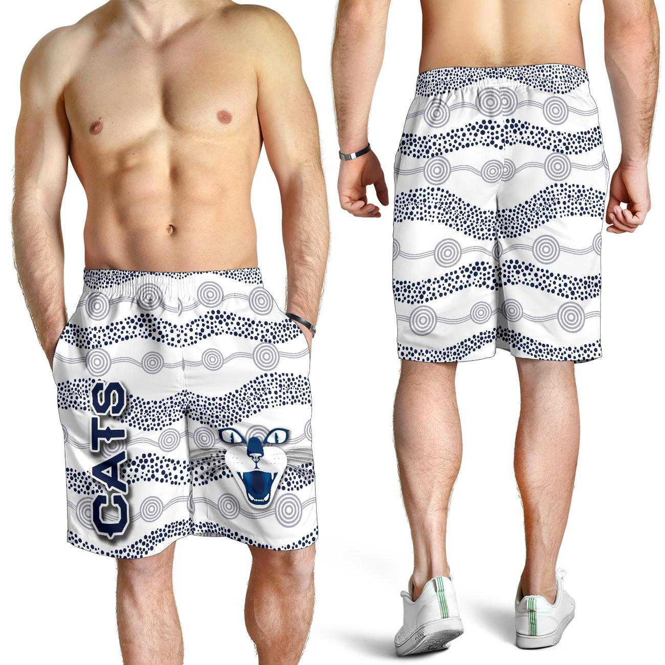 Geelong Men Shorts Cats Indigenous - White - Vibe Hoodie Shop