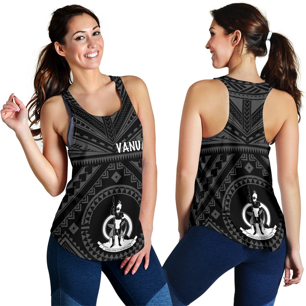 Vanuatu Women's Racerback Tank - Vanuatu Seal With Polynesian Tattoo Style - Vibe Hoodie Shop