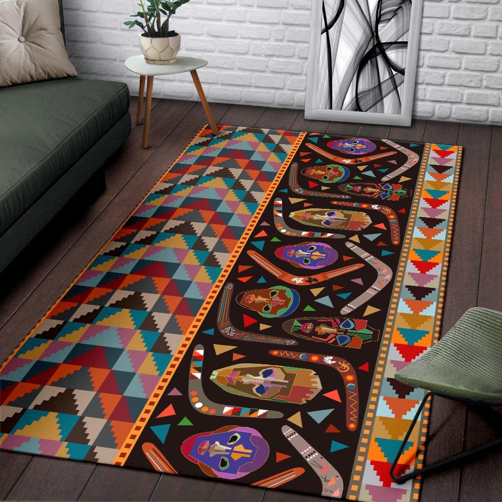 Vibe Hoodie Area Rug - Aboriginal Patterns Rug Boomerang And Masks - RLT20 - Vibe Hoodie Shop