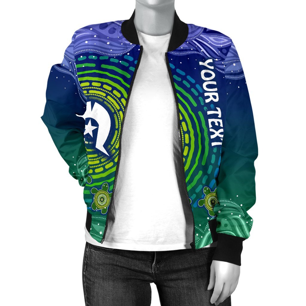 Custom Text Torres Strait Islanders Women's Bomber jacket - Aboriginal Turtle - Vibe Hoodie Shop