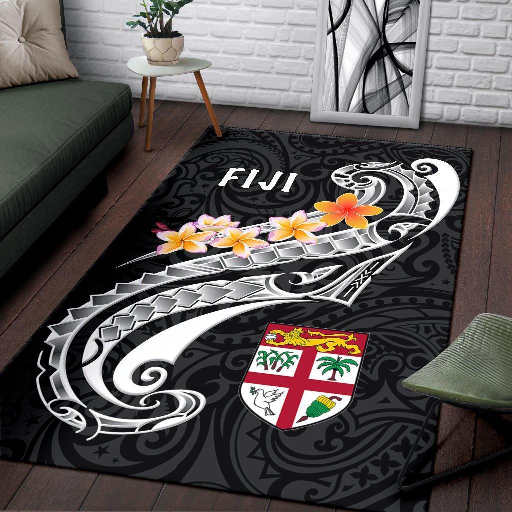 Fiji Area Rug - Fiji Seal Polynesian Patterns Plumeria (Black) - Vibe Hoodie Shop