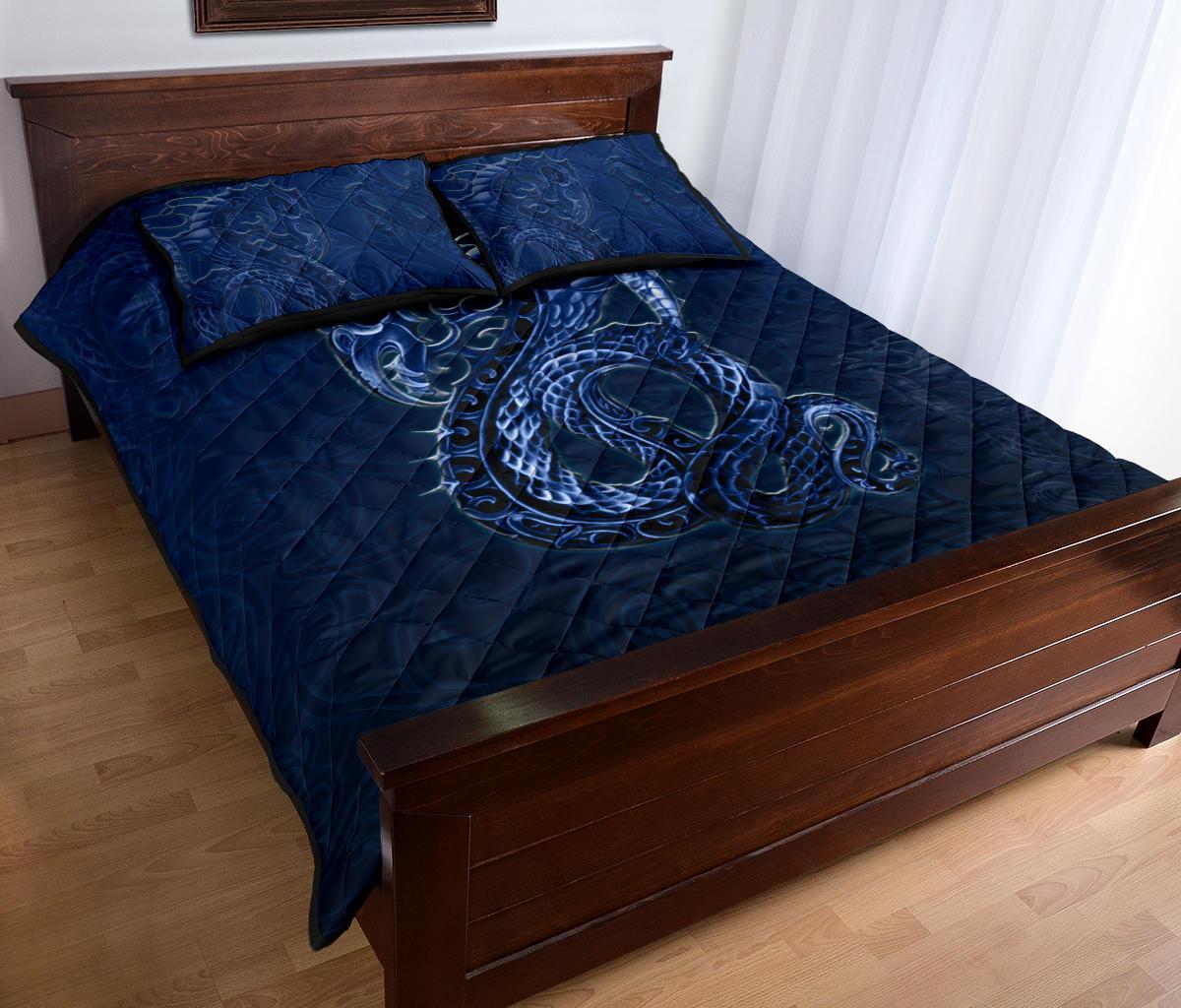 New Zealand Quilt Bed Set, Maori Manaia Quilt And Two Pillow Cases Blue - Vibe Hoodie Shop