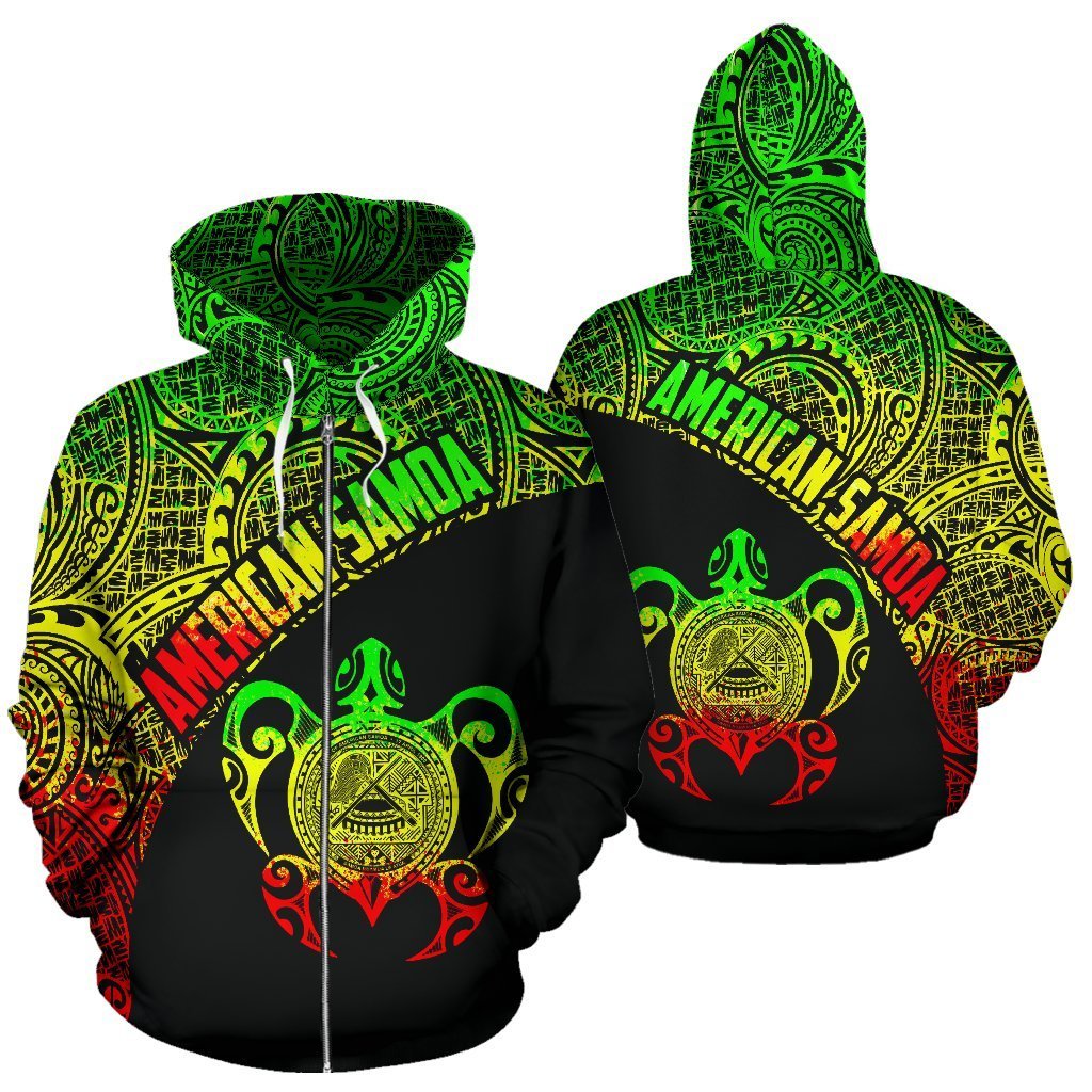 American Samoa Hoodie Turtle With Coat Of Arms - Rasta Style (Zip) - Vibe Hoodie Shop