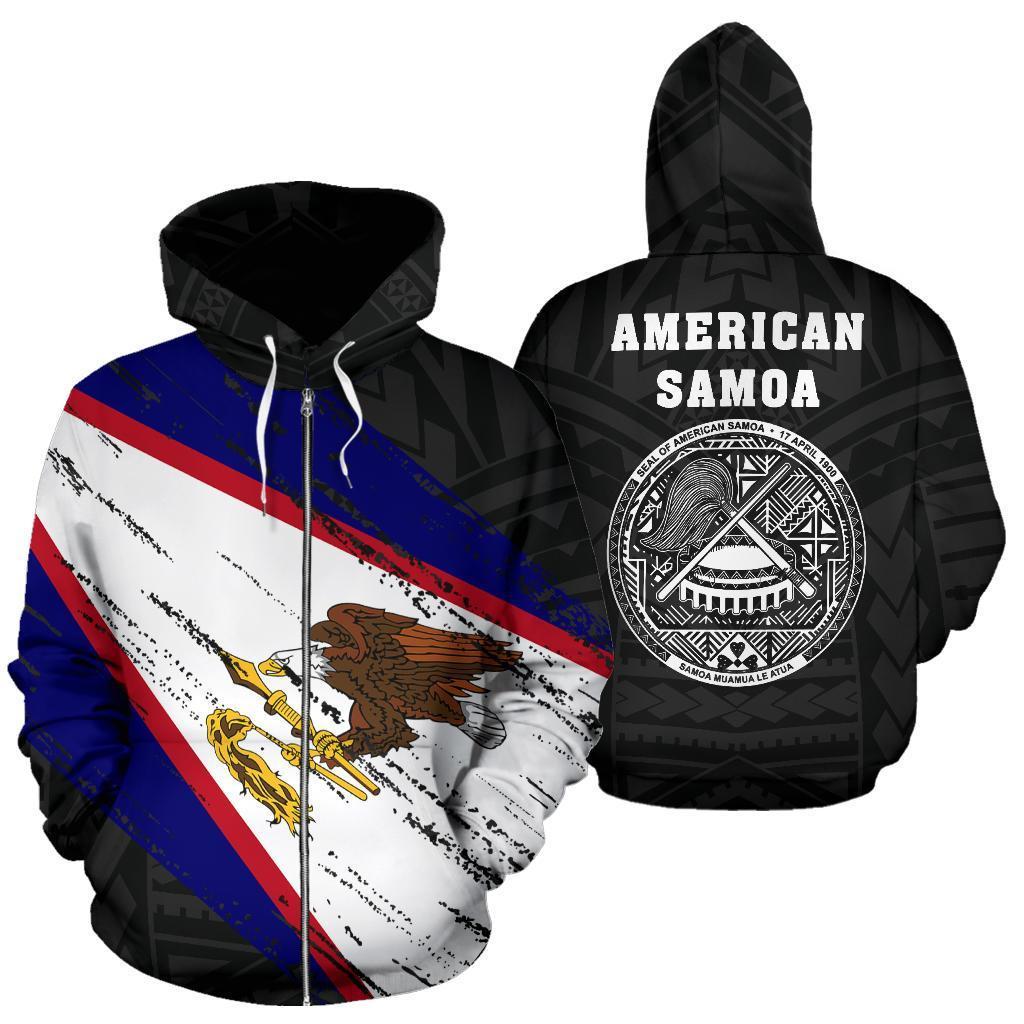 American Samoa Flag Coat Of Arms Polynesian Zip - Up Hoodie - 01 - Vibe Hoodie Shop