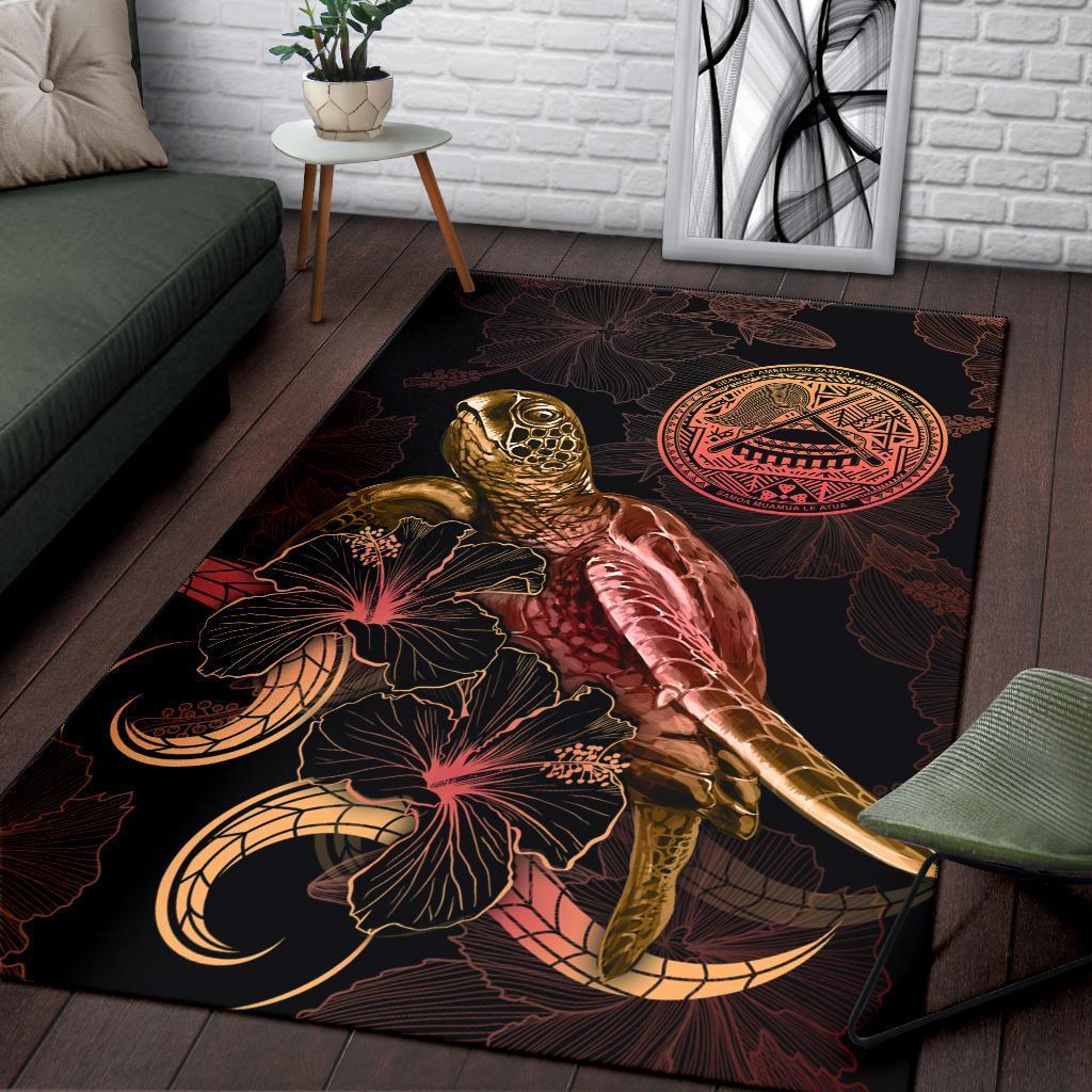 American Samoa Polynesian Area Rugs - Turtle With Blooming Hibiscus Gold - Vibe Hoodie Shop