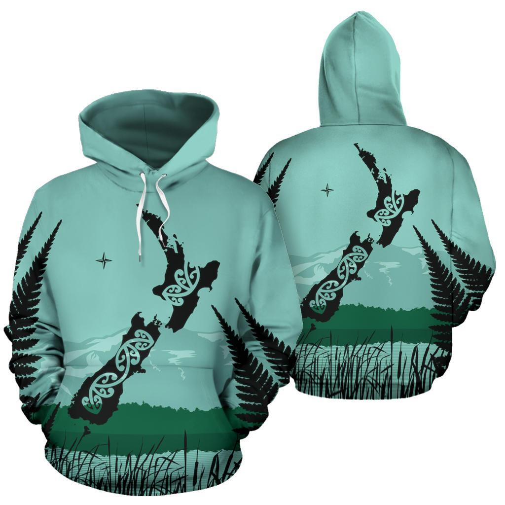 New Zealand Maori Map With Silver Fern Hoodie - Vibe Hoodie Shop