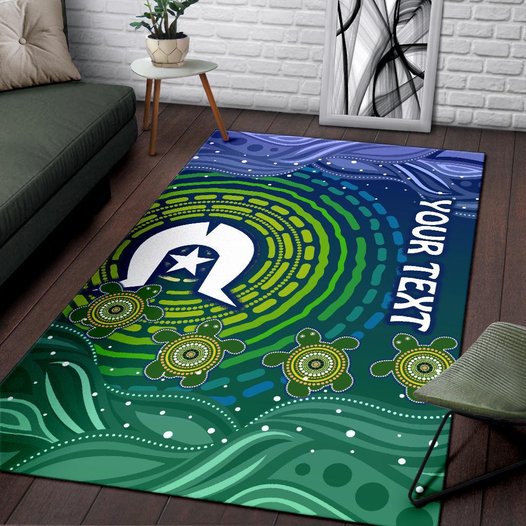 Custom Text Torres Strait Islanders Area Rug - Aboriginal Turtle - Vibe Hoodie Shop