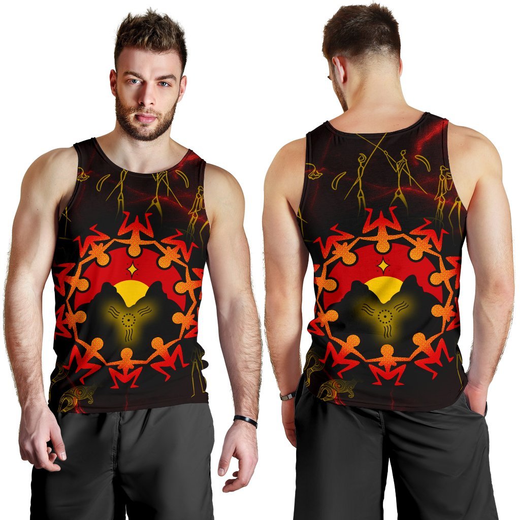 Aboriginal Men's Tank Top - Australia Map and Indigenous Flag - Vibe Hoodie Shop