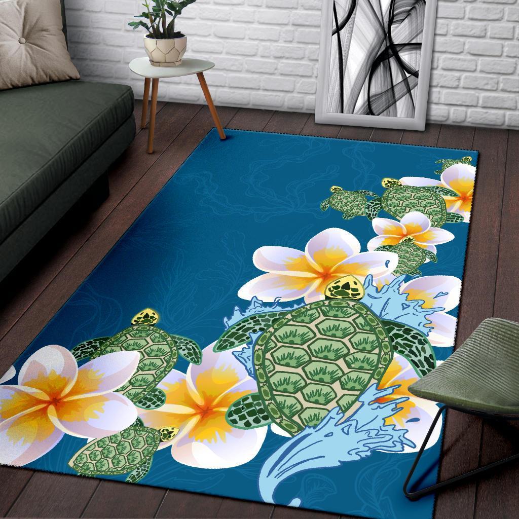 Plumeria Sea Turtle Area Rug - Vibe Hoodie Shop