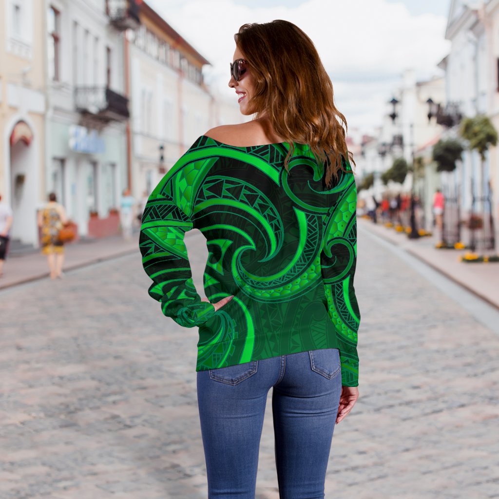 New Zealand Maori Mangopare Women Off Shoulder Sweater Polynesian - Green - Vibe Hoodie Shop