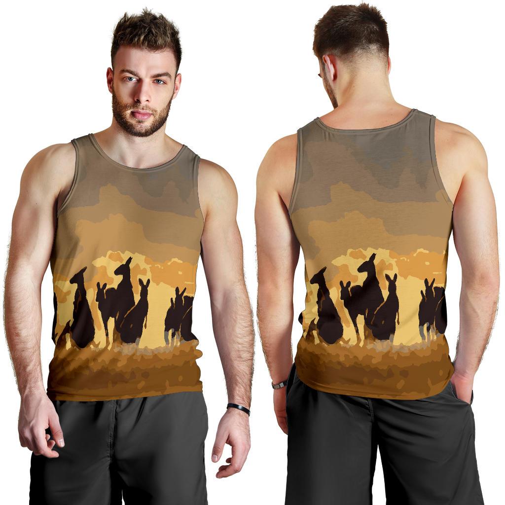 Men Tank Top - Kangaroo Mens Tank Family Sunset Painting Ver02A - Vibe Hoodie Shop