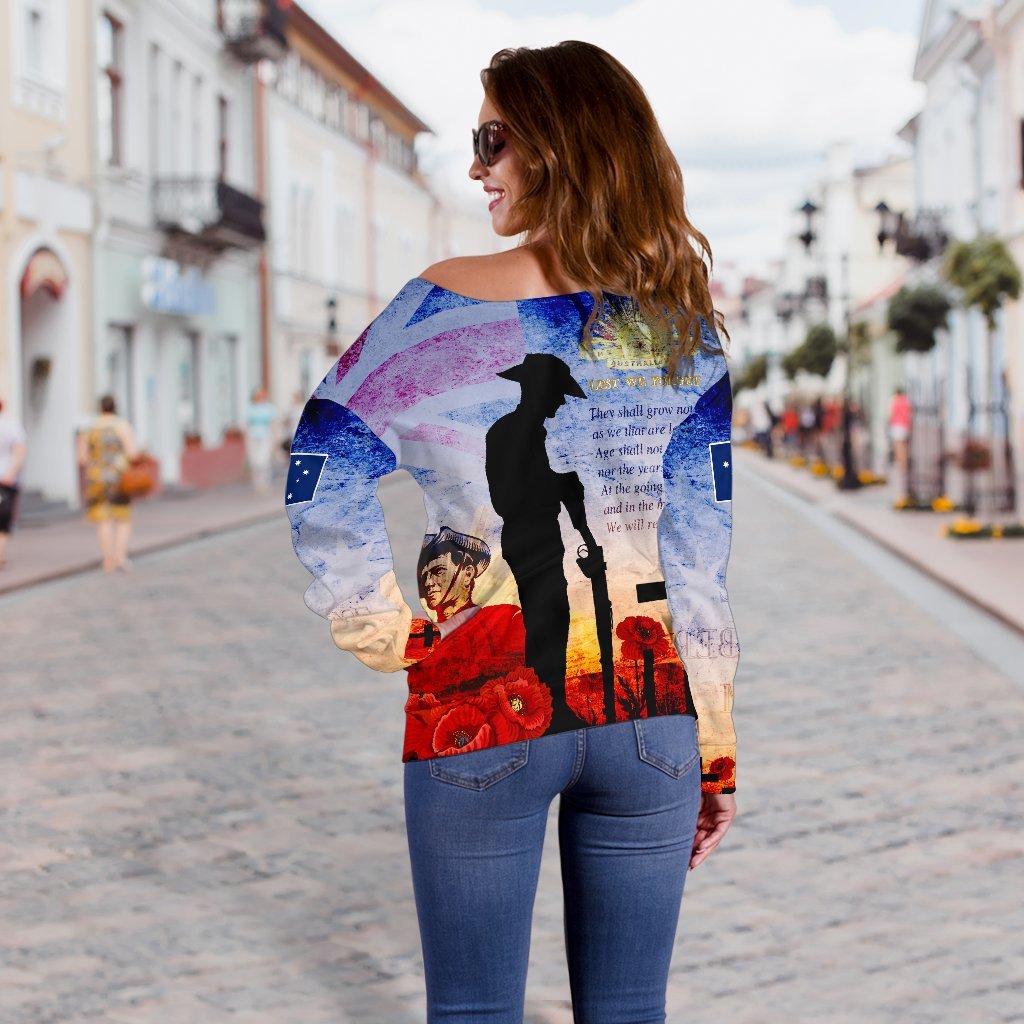 Custom ANZAC Women's Off Shoulder Sweater - ANZAC 2020 Lest We Forget The Australian Army - Vibe Hoodie Shop