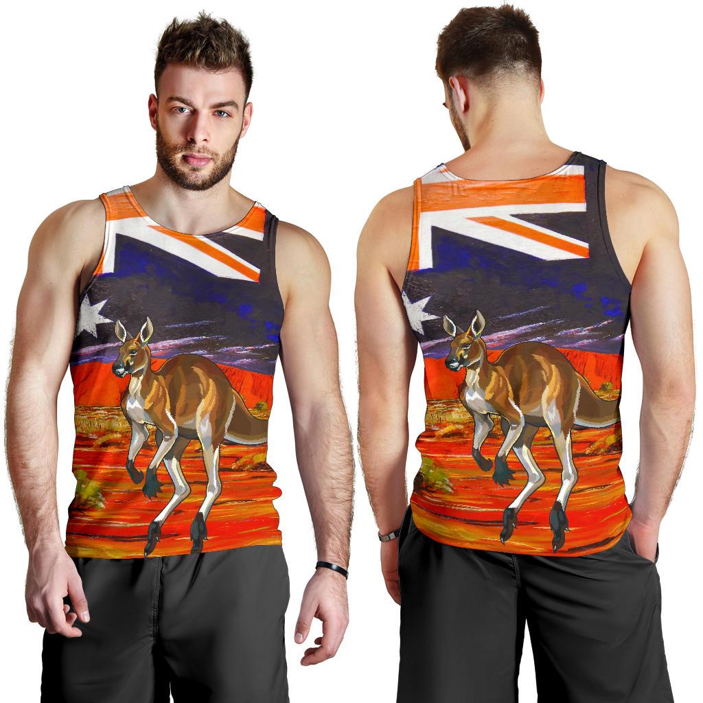 Men Tank Top - Kangaroo Mens Tank Aus Flag Uluru - Vibe Hoodie Shop