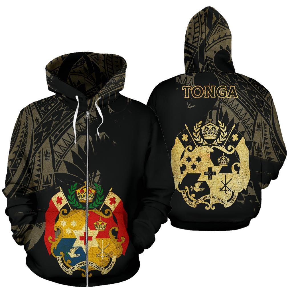 Tonga Coat Of Arms All Over Zip Hoodie Gold - Vibe Hoodie Shop