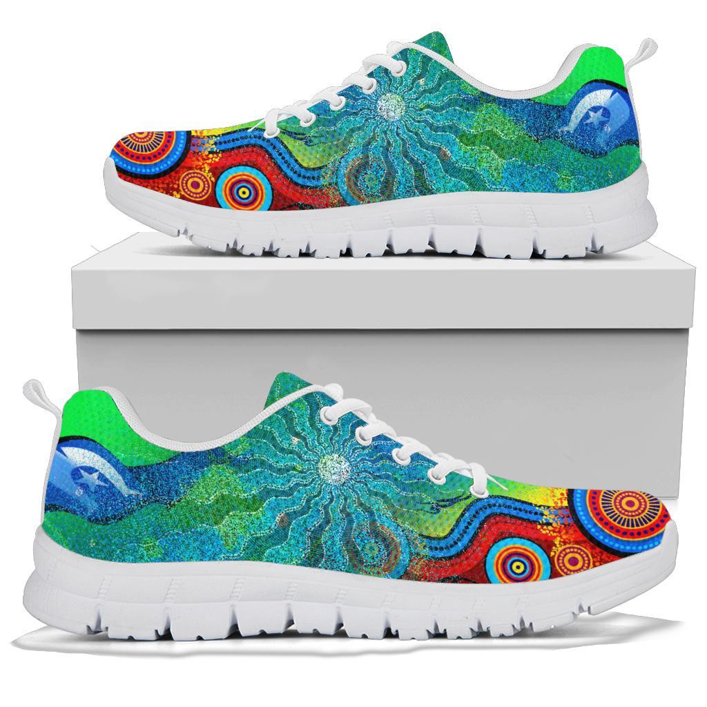 Sneakers - Torres Strait Islanders Flag with Aboriginal Patterns Shoes - Vibe Hoodie Shop