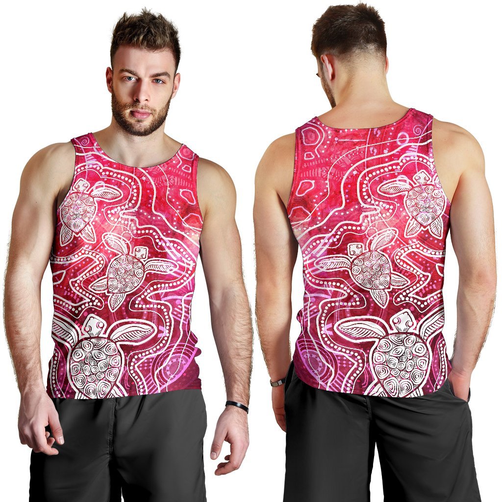 Aboriginal Men's Tank Top - Sea Turtle With Indigenous Patterns (Pink) - Vibe Hoodie Shop